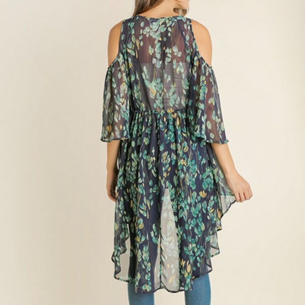 Floral Cold Shoulder Sheer Duster - Picture 4 of 7
